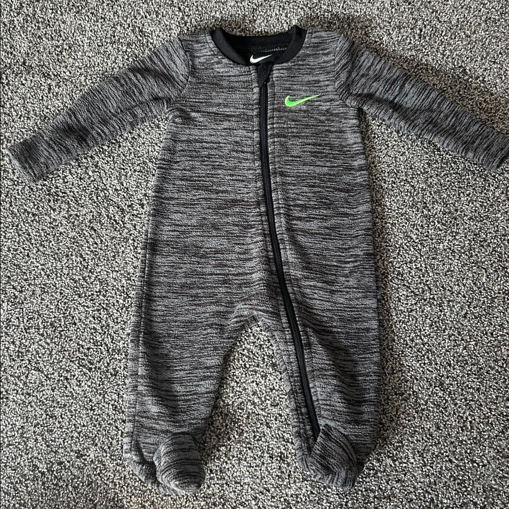 Nike Heather Gray Baby Onesie with Neon Green Swoosh
